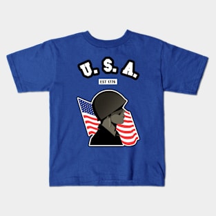 🦅 USA Strong, 1776, Stars and Stripes Flag, Patriotic Kids T-Shirt